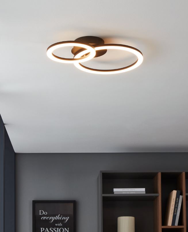 Plafonnier LED noir/blanc - dimmable - 2 cercles 