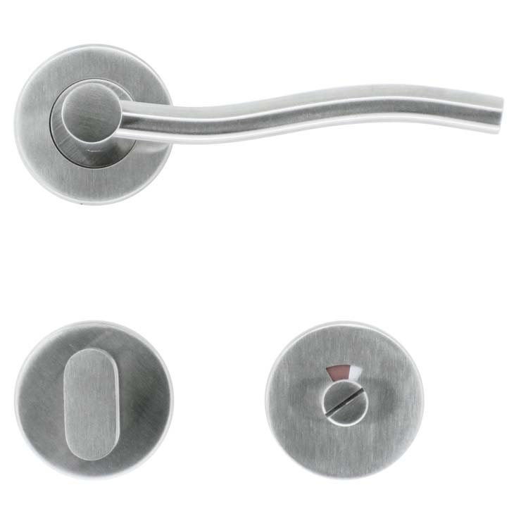 Poignée de porte gubbio courbé inox plus avec serrure toilette