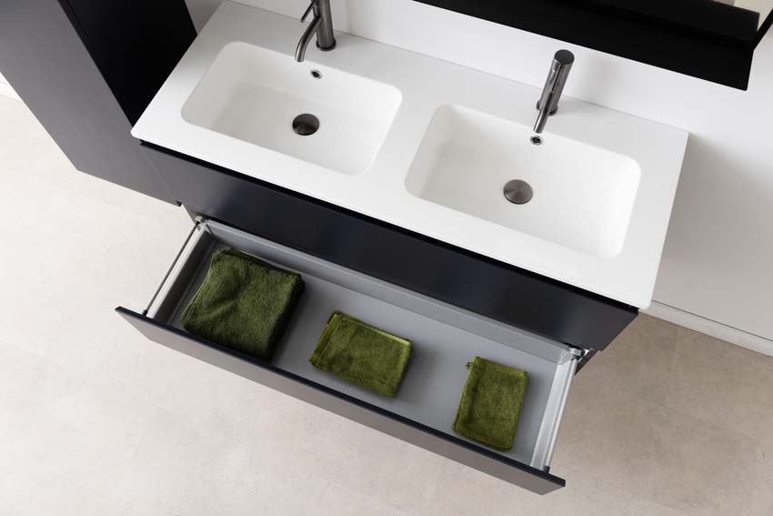 Meuble de salle de bain Tibo gris 1200 mm lavabo double blanc brilliant