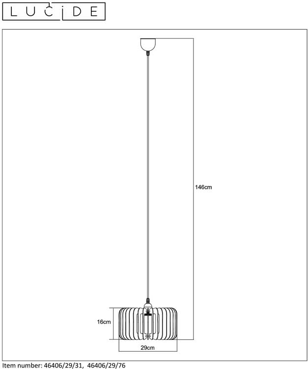 Lucide ETTA - Suspension - Ø 29 cm - E27 - Bois clair