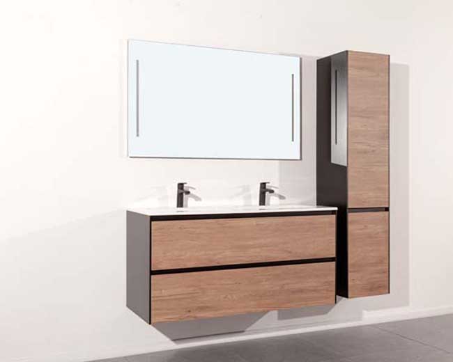 Meuble salle de bain Molly 1200mm aspect bois - lavabo mat