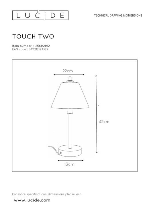 Lucide TOUCH - Lampe de table - Ø 22 cm - E14 - 3 StepDim - Chrome