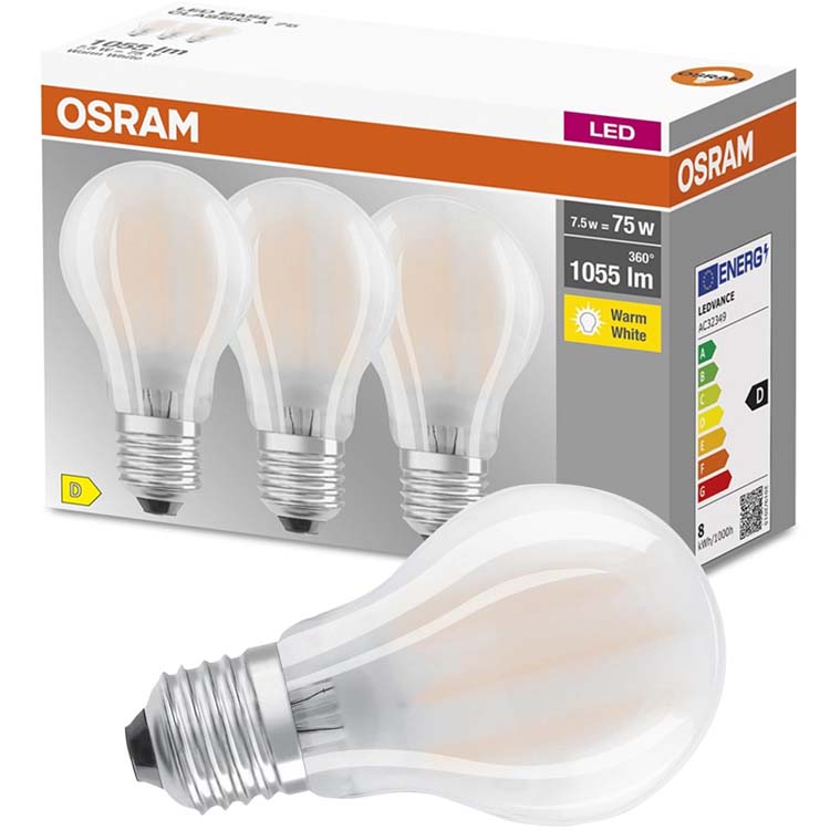 Led lamp Osram peervormig E27 7,5W 1055LM 3 stuks