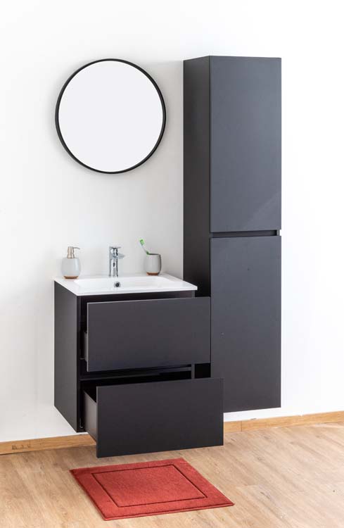 Meuble salle de bain Puro noir mat 600mm lavabo brillant