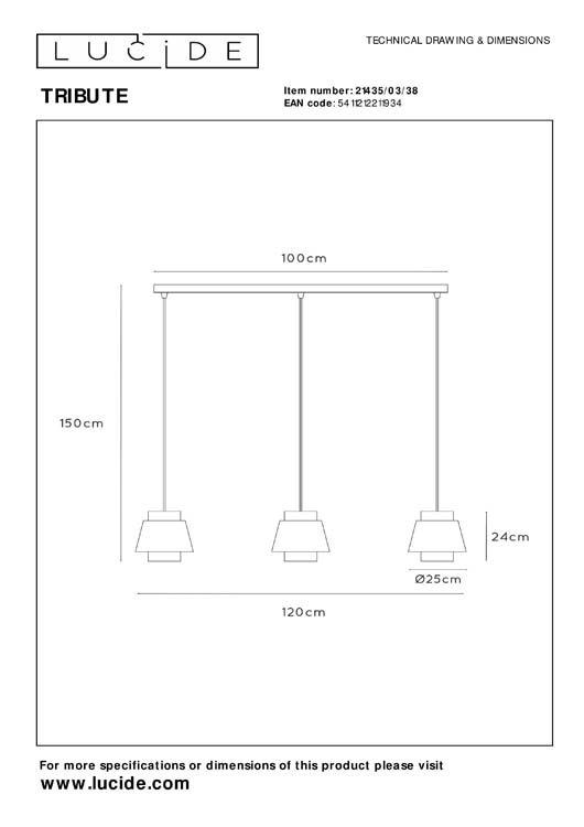 Lucide TRIBUTE - Hanglamp - 3xE27 - Beige