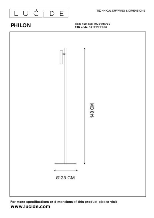 Lucide PHILON - Leeslamp - Ø 23 cm - LED Dimb. - 1x4,5W 3000K - Zwart