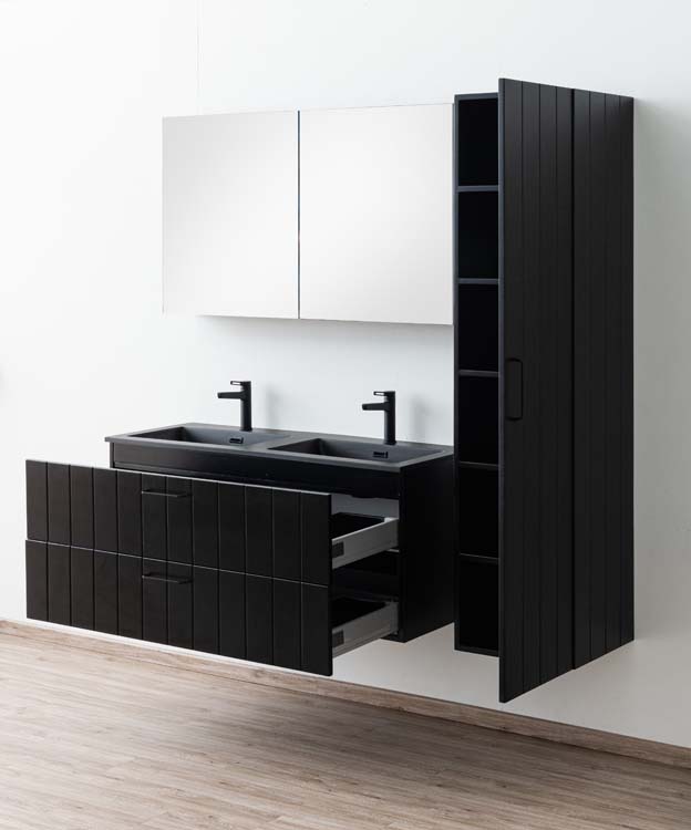 Meuble de salle de bain Jesper noir mat 1200 mm avec poignée noire