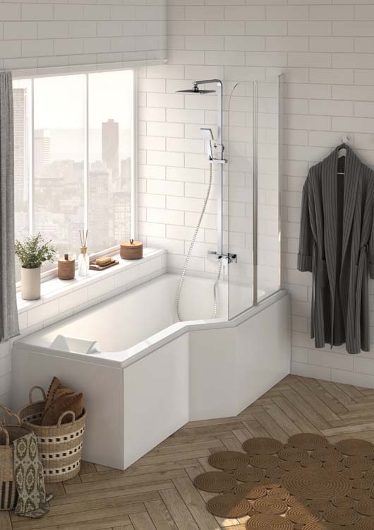 Bain d'angle Alara 170x90cm droite avec tablier et pare-bain