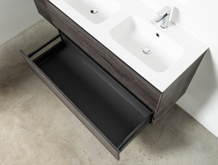 Meuble de salle de bain Dotan chêne foncé 1200 mm 2 lavabo mat