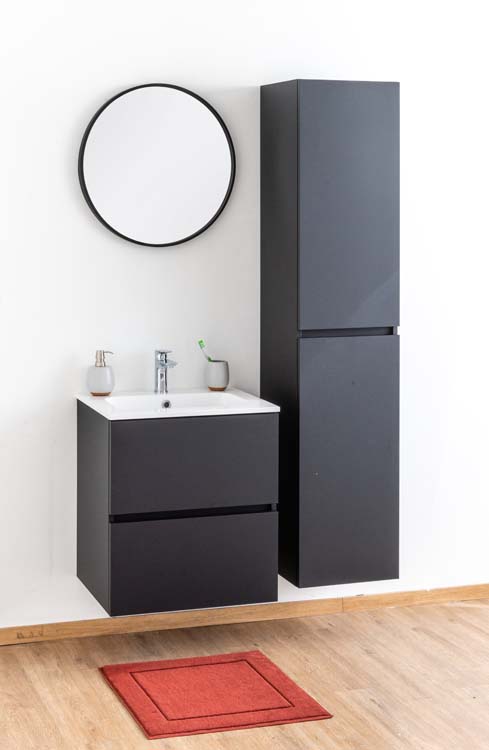 Meuble salle de bain Puro noir mat 600mm lavabo brillant