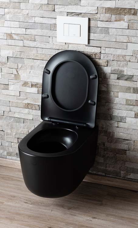 Hangtoilet Gomez tornado flush rimless mat zwart incl. toiletbril