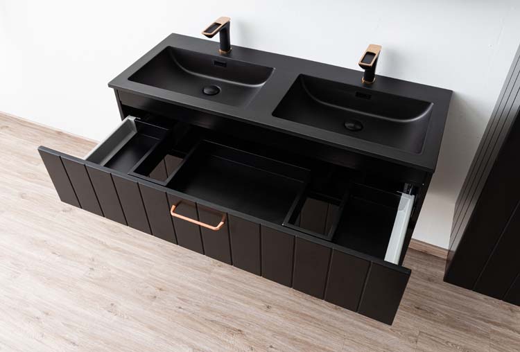 Meuble de salle de bain Jesper noir mat 1200 mm avec poignée cuivre