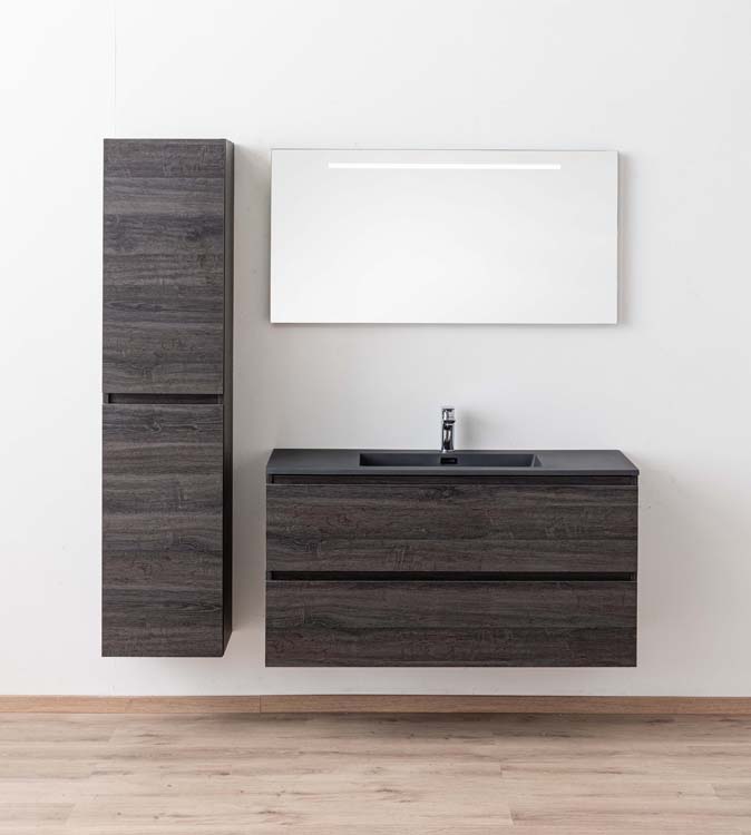 Meuble de salle de bain Dotan chêne foncé 1200 mm  lavabo mat noir