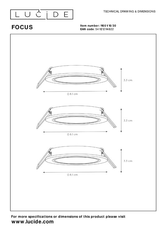 FOCUS inb Rond LED 3xGU10/5W dimb 3000K Ø8,1cm Zwa