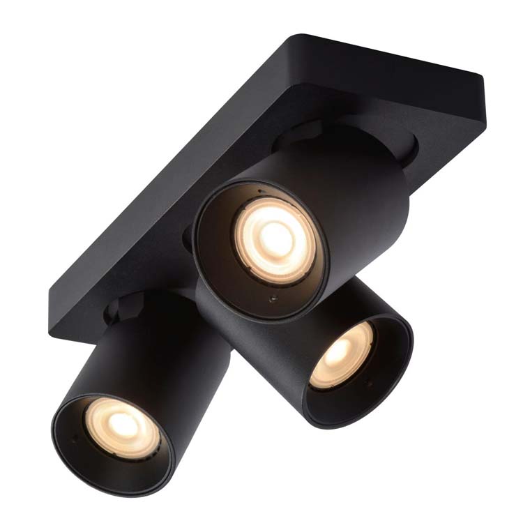 Lucide NIGEL - Spot plafond - GU10 - 3x5W 2200K/3000K - Noir