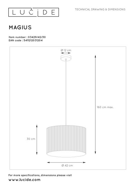 Lucide MAGIUS - Suspension - Ø 42 cm - 1xE27 - Bois clair