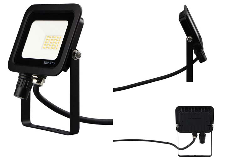 Projecteur LED extérieur noir 20W 1600LM 3000K IP65