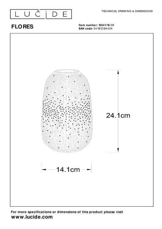 Lucide FLORES - Tafellamp - Ø 14,1 cm - 1xE14 - Wit