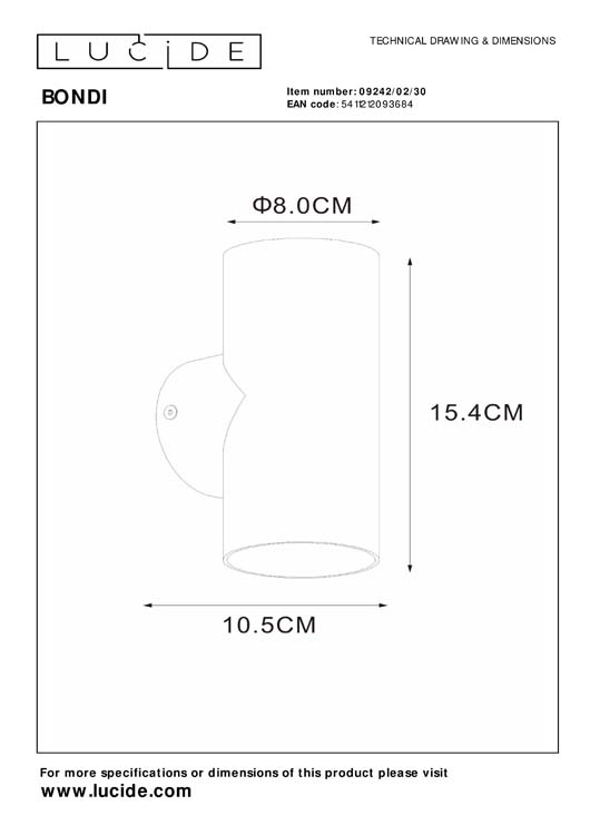 Lucide BONDI - Wandspot - 2xGU10 - Zwart