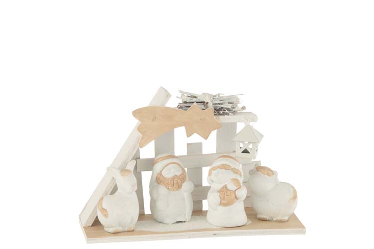 Crèche en bois/poly blanc/beige 21,5 x 7,5 x 14 cm