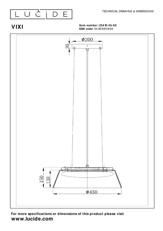 Lucide VIXI - Suspension - Ø 45 cm - LED Dim. - 1x22,6W 2900K - Fumé