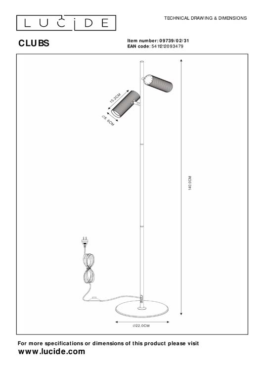 Lucide CLUBS - Lampadaire - 2xGU10 - Blanc