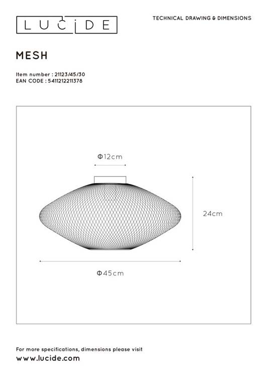 Lucide MESH - Plafonnière - Ø 45 cm - 1xE27 - Zwart