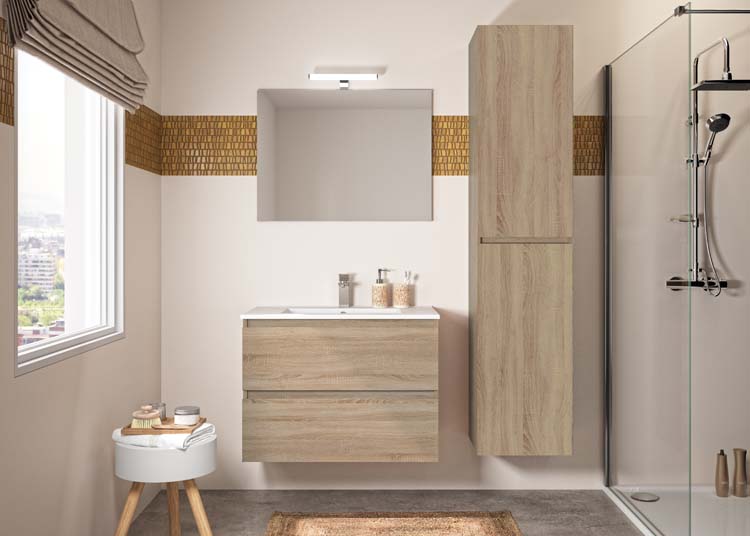 Meuble salle de bain Bazil + miroir + éclairage 800 lav brillant