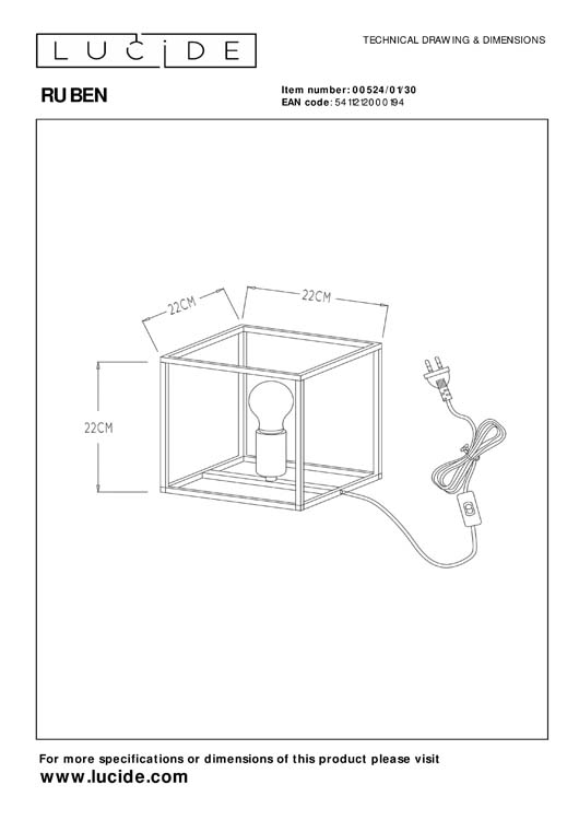 Tafellamp - 1xE27 - Zwart/messingkleur