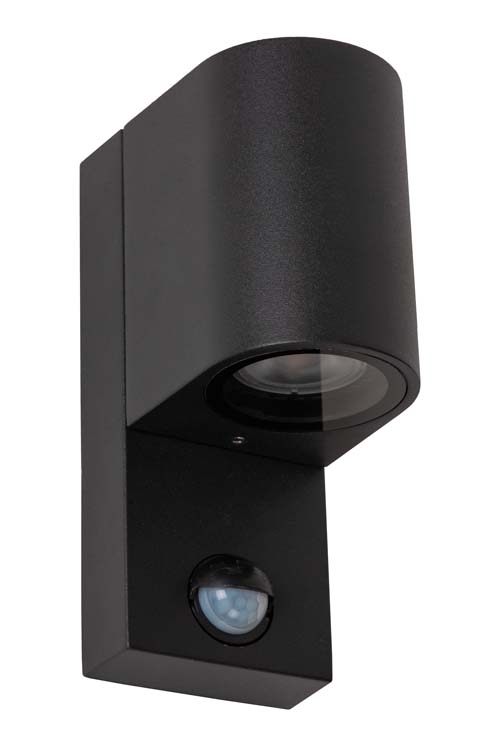 Lucide ZARO IR - Wandspot Binnen/Buiten - 1xGU10 - IP65 - Bewegingssensor - Zwart