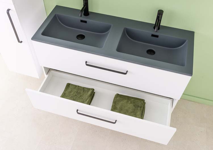 Meuble de salle de bain Bison laqué blanc mat 1200 mm lavabo ciment