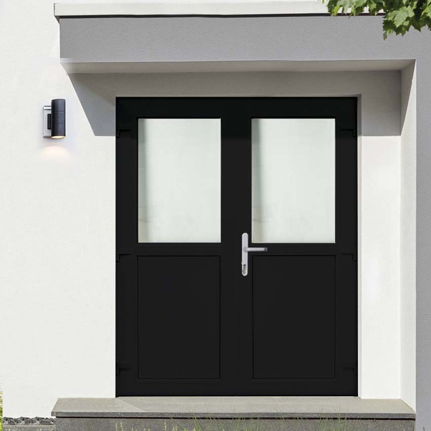 Porte extérieure pvc noire/noire double demi-vitrée out D sur mesure