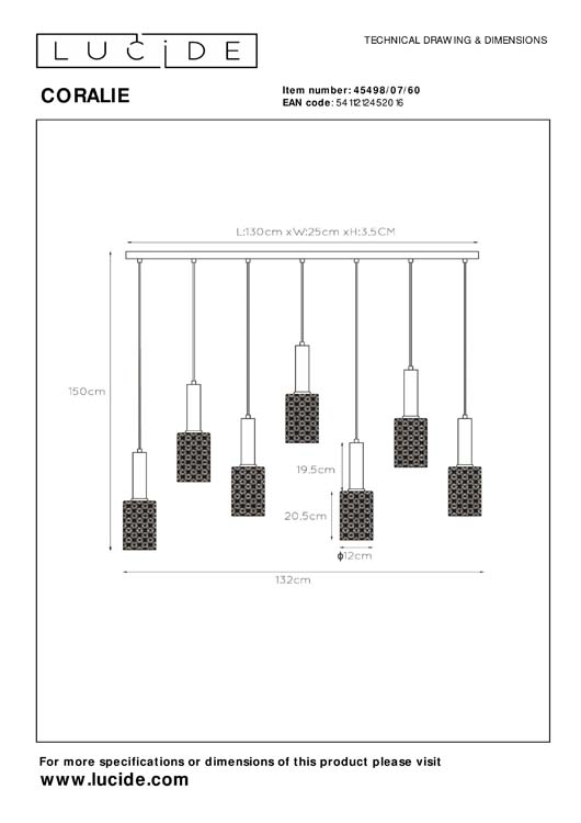 Lucide CORALIE - Hanglamp - 7xE27 - Transparant