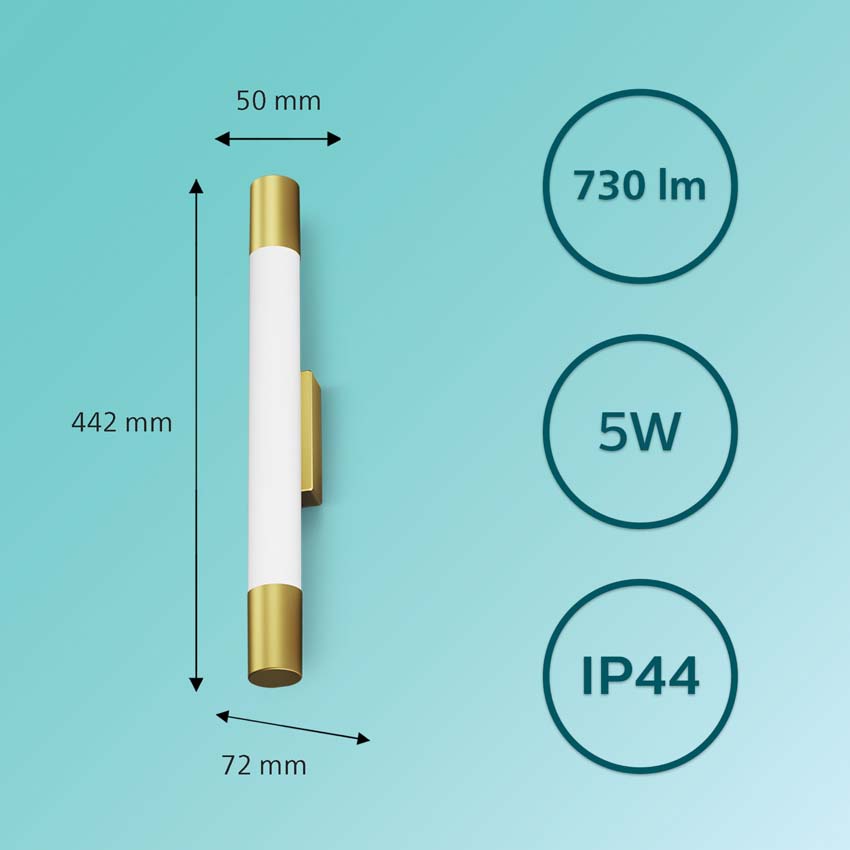 Lampe de salle de bains - 5W - IP44 - lampe incl - dorée