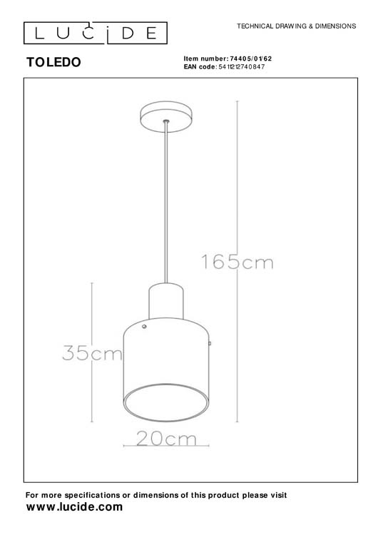 Suspension - Ø 20 cm - 1xE27 - Ambre