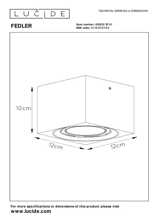 Plafondspot vierkant - LED Dim to warm - GU10 - 1x12W - Wit