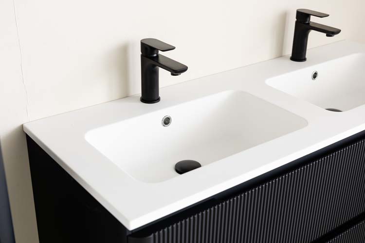 Meuble de salle de bain Julia noir mat 2 tiroirs 1200 mm lavabo blanc mat