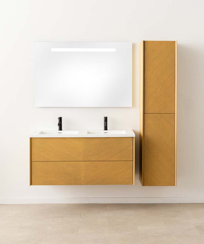 Meuble de salle de bain Waldorf chêne 1200 mm lavabo double solid surface