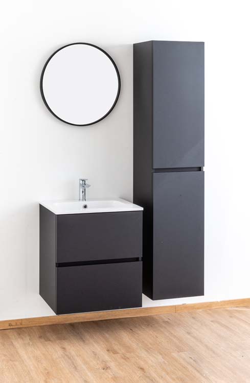 Meuble salle de bain Puro noir mat 600mm lavabo brillant