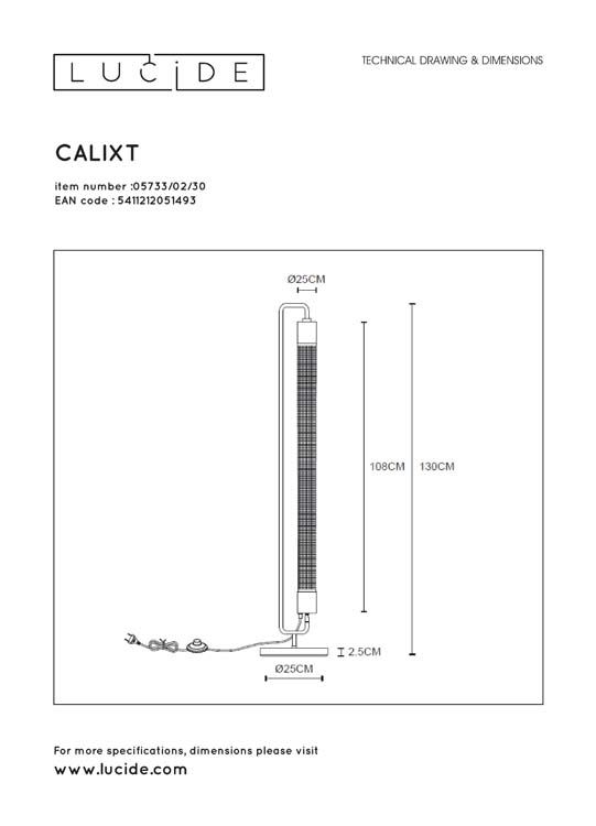 Lucide CALIXT - Lampadaire - 2xE27 - Noir