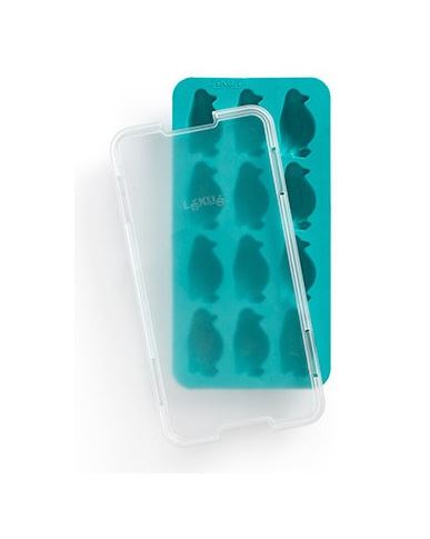 IJsblokjesvorm pinguins blauw met deksel silicone