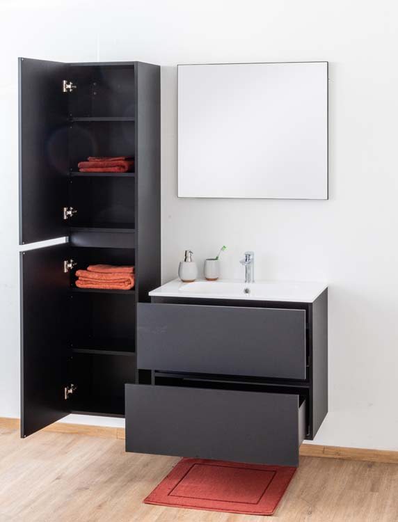 Meuble salle de bain Puro noir mat 800mm lavabo brillant