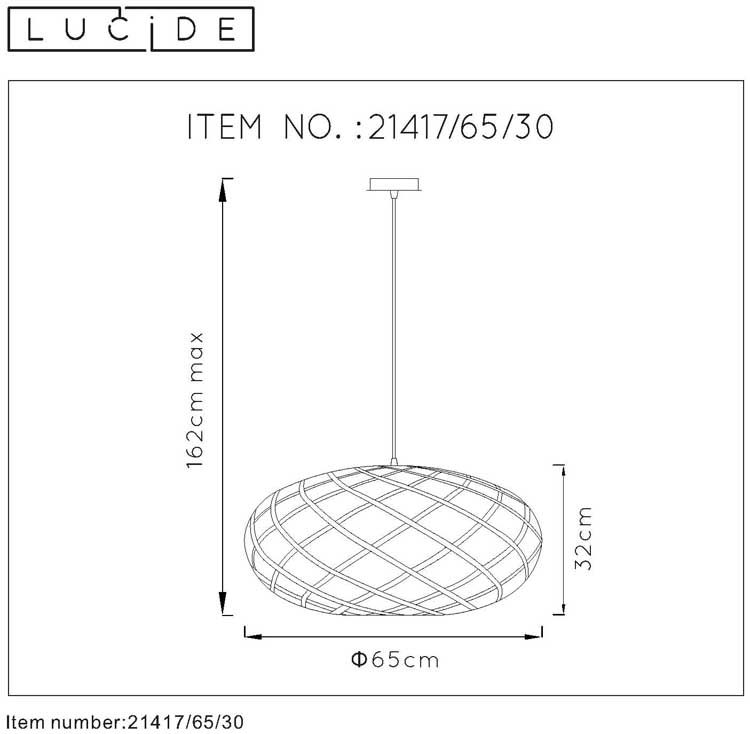 Lucide WOLFRAM - Hanglamp - Ø 65 cm - E27 - Zwart