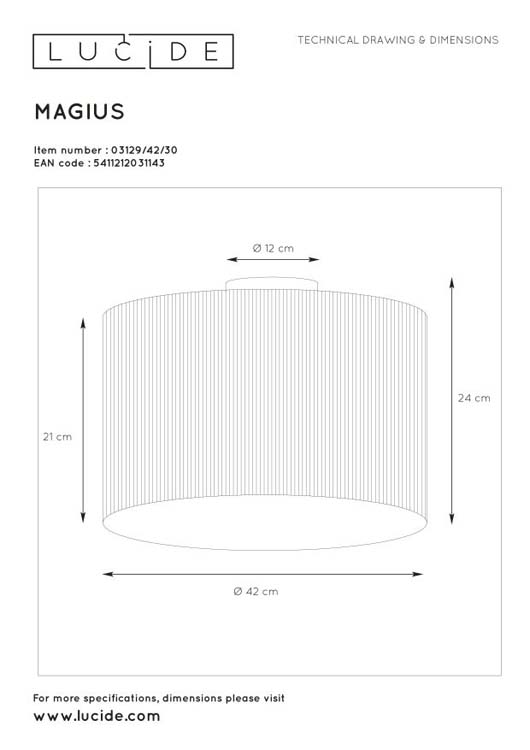 Lucide MAGIUS - Plafonnière - Ø 42 cm - 1xE27 - Licht hout