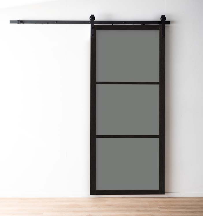 Porte coulissante steellook RW black fumé+rail robust noir 93x211.5cm