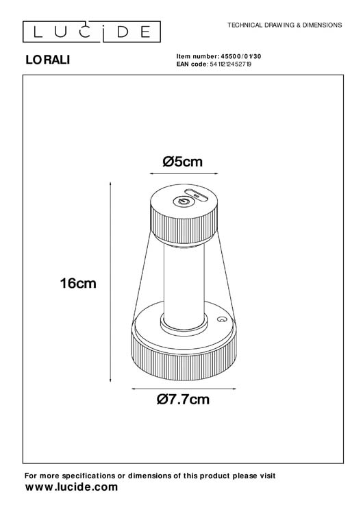 Lucide LORALI - Lampe de table - Piles - LED Dim. - IP44 - Noir