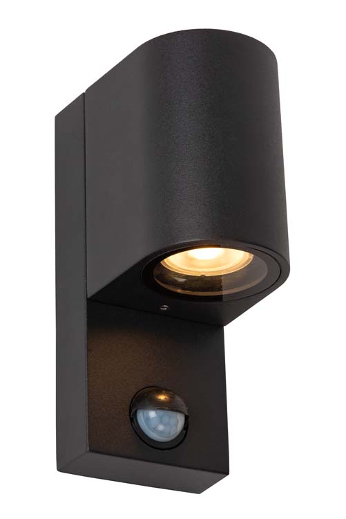 Lucide ZARO IR - Wandspot Binnen/Buiten - 1xGU10 - IP65 - Bewegingssensor - Zwart