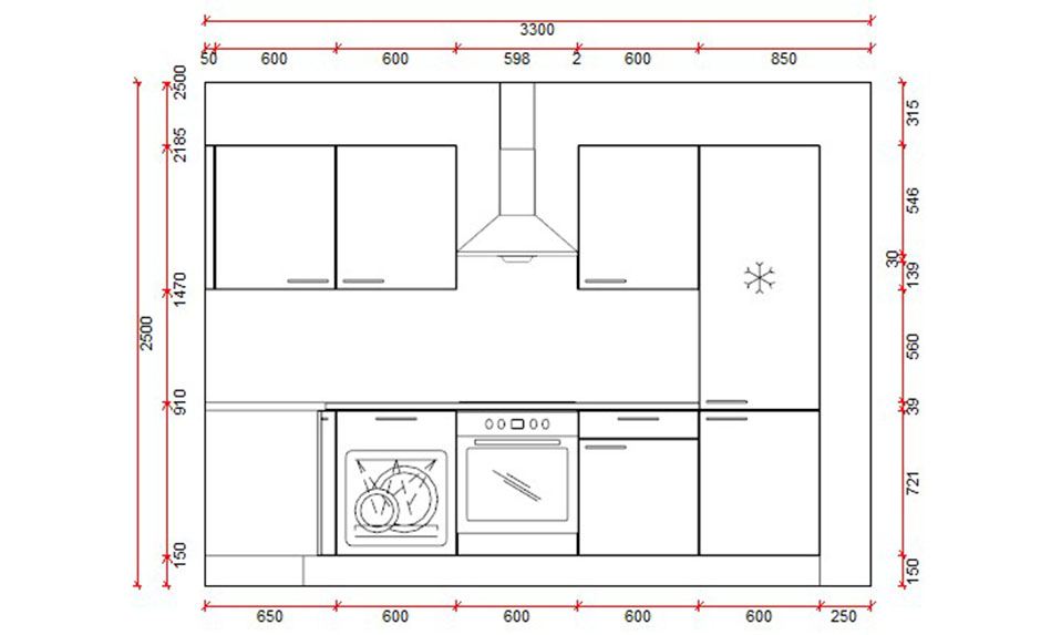 Blokkeuken 15B premium - 350cmx130cm - zonder toestellen