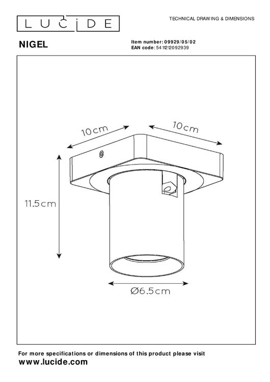 Lucide NIGEL - Spot plafond - LED Dim to warm - GU10 - 1x5W 2200K/3000K - Or Mat / Laiton