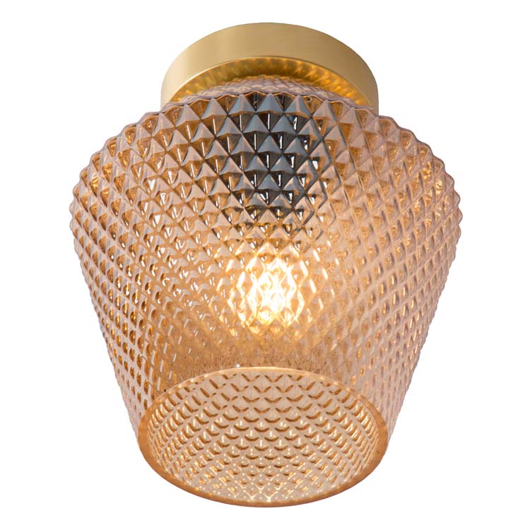 Plafonnière messing/ambre verre diam21cm excl lampe LED possible